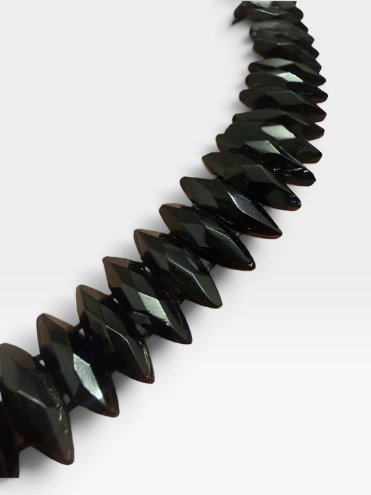 Antique Black Glass Collar Necklace – Victorian French Jet Style Graduated Faceted Beads – Gothic Mourning Jewellery