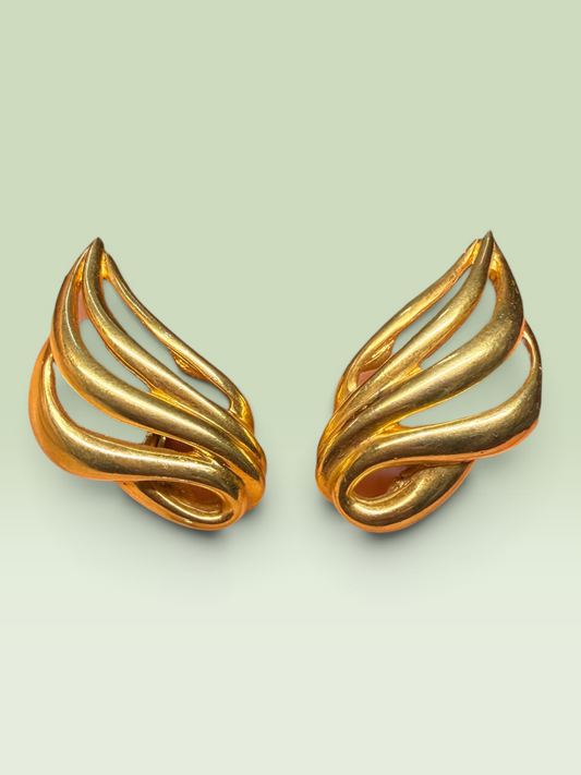Vintage Monet Gold-Tone Sculptural Swirl Clip-On Earrings – Signed Statement Jewellery