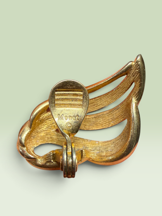 Vintage Monet Gold-Tone Sculptural Swirl Clip-On Earrings – Signed Statement Jewellery