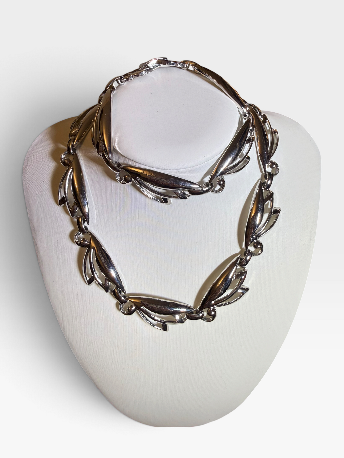 Vintage Henry Bogoff Jewellery Parure Necklace Bracelet Clip Earrings Silver Tone 1950s Signed Designer Set