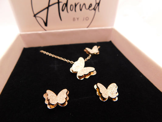 May butterfly necklace and earring set