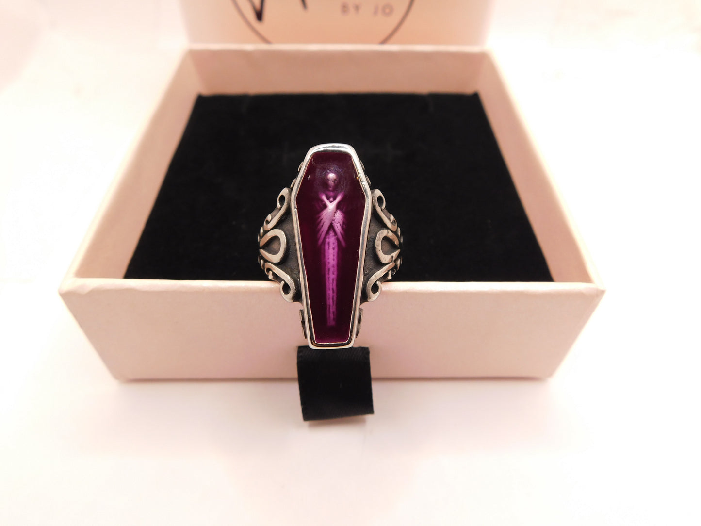 Resting in peace coffin ring- purple