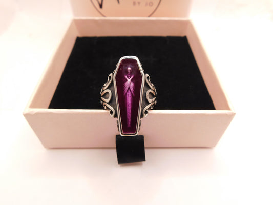 Resting in peace coffin ring- purple