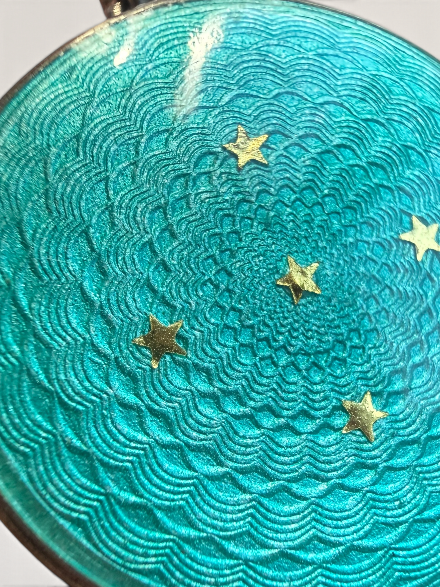 Antique Sterling Silver Guilloché Enamel Locket | Turquoise Blue Celestial Star Photo Pendant | Art Deco 1920s Jewellery