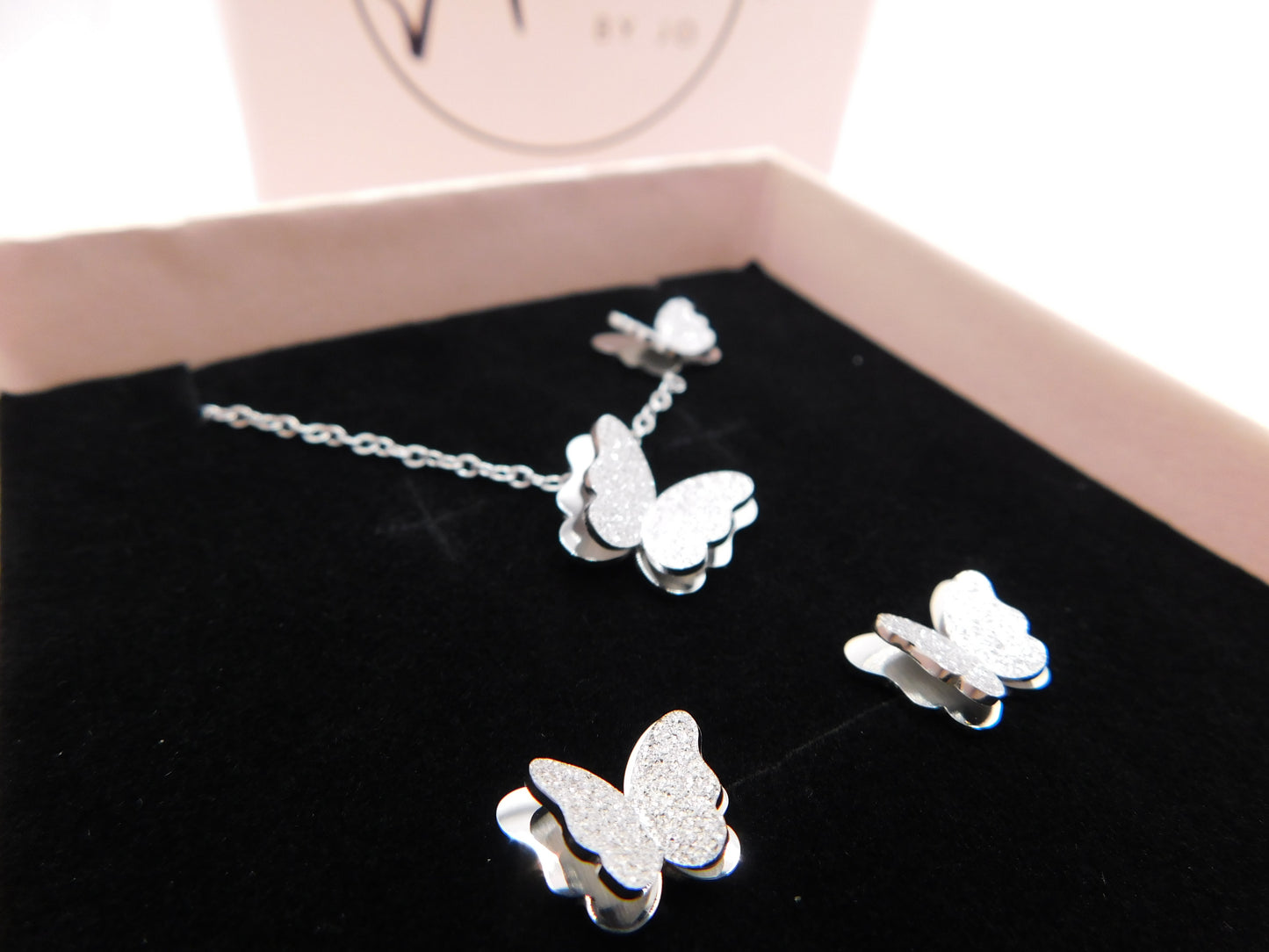 May butterfly necklace and earring set