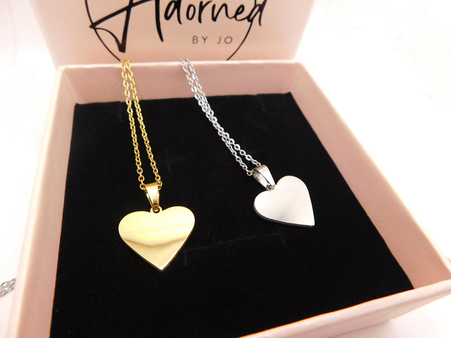 Plain heart matching necklace and earring set