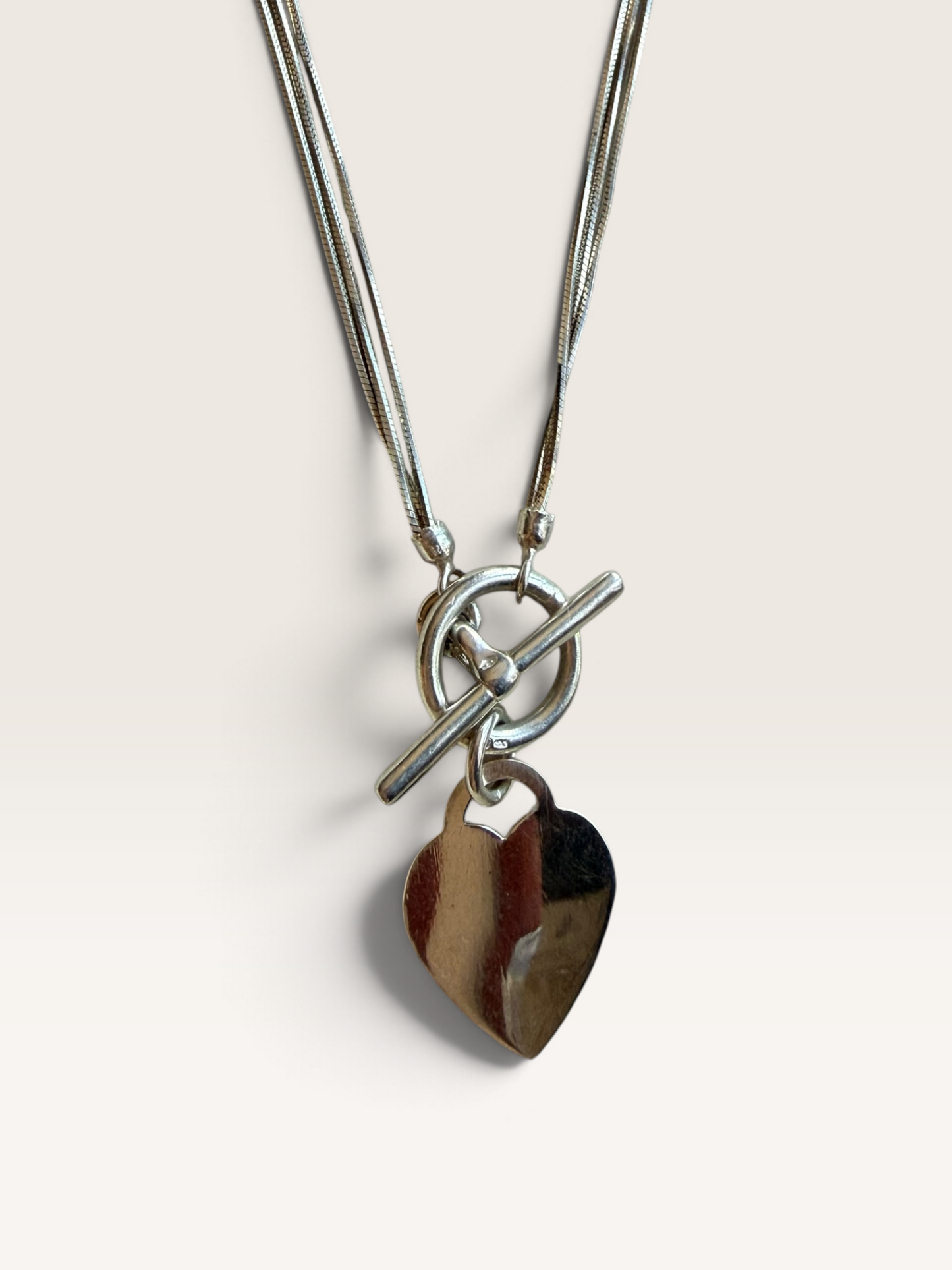 Sterling silver multi strand T Bar necklace with heart charm