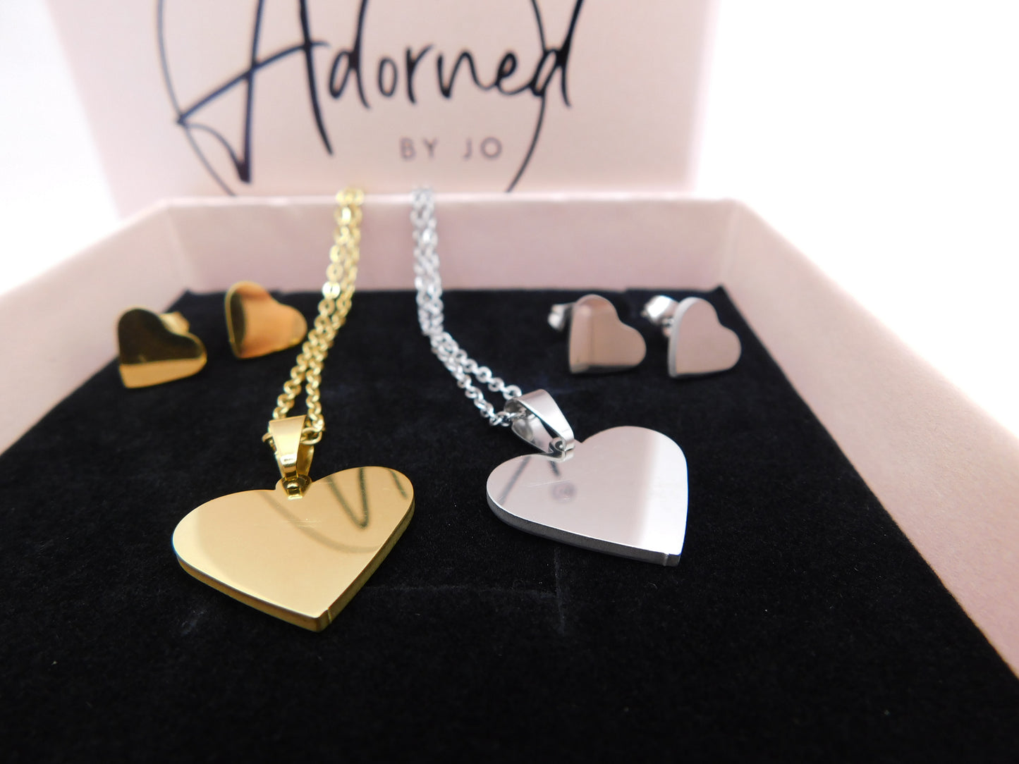 Plain heart matching necklace and earring set