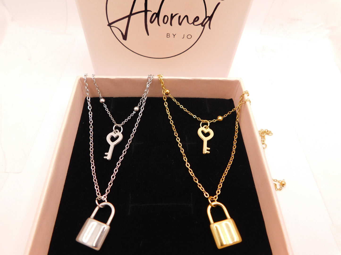 Padlock and key layered pendant necklace