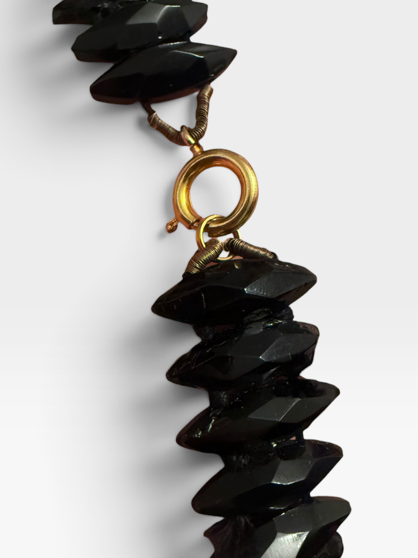 Antique Black Glass Collar Necklace – Victorian French Jet Style Graduated Faceted Beads – Gothic Mourning Jewellery