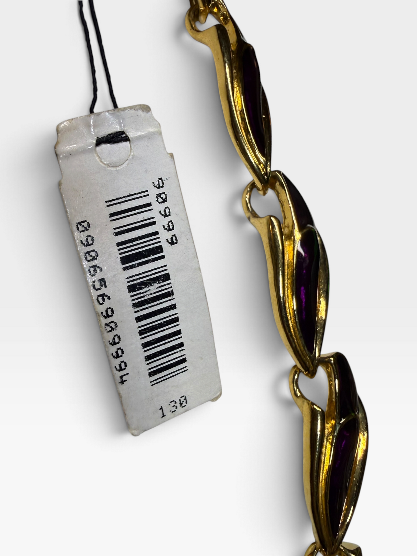 Vintage 1990s Trifari Purple Enamel Necklace Unworn With Tag Gold Tone Modernist Statement Collar NOS