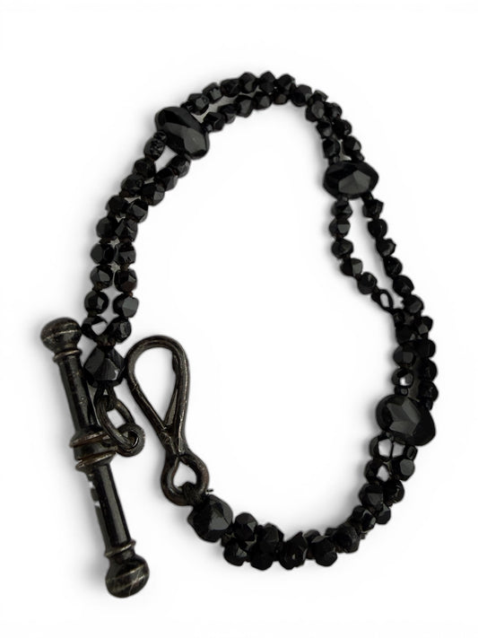 Victorian Mourning Albertina Chain | French Jet & Cut Steel | Antique Watch Chain Bracelet
