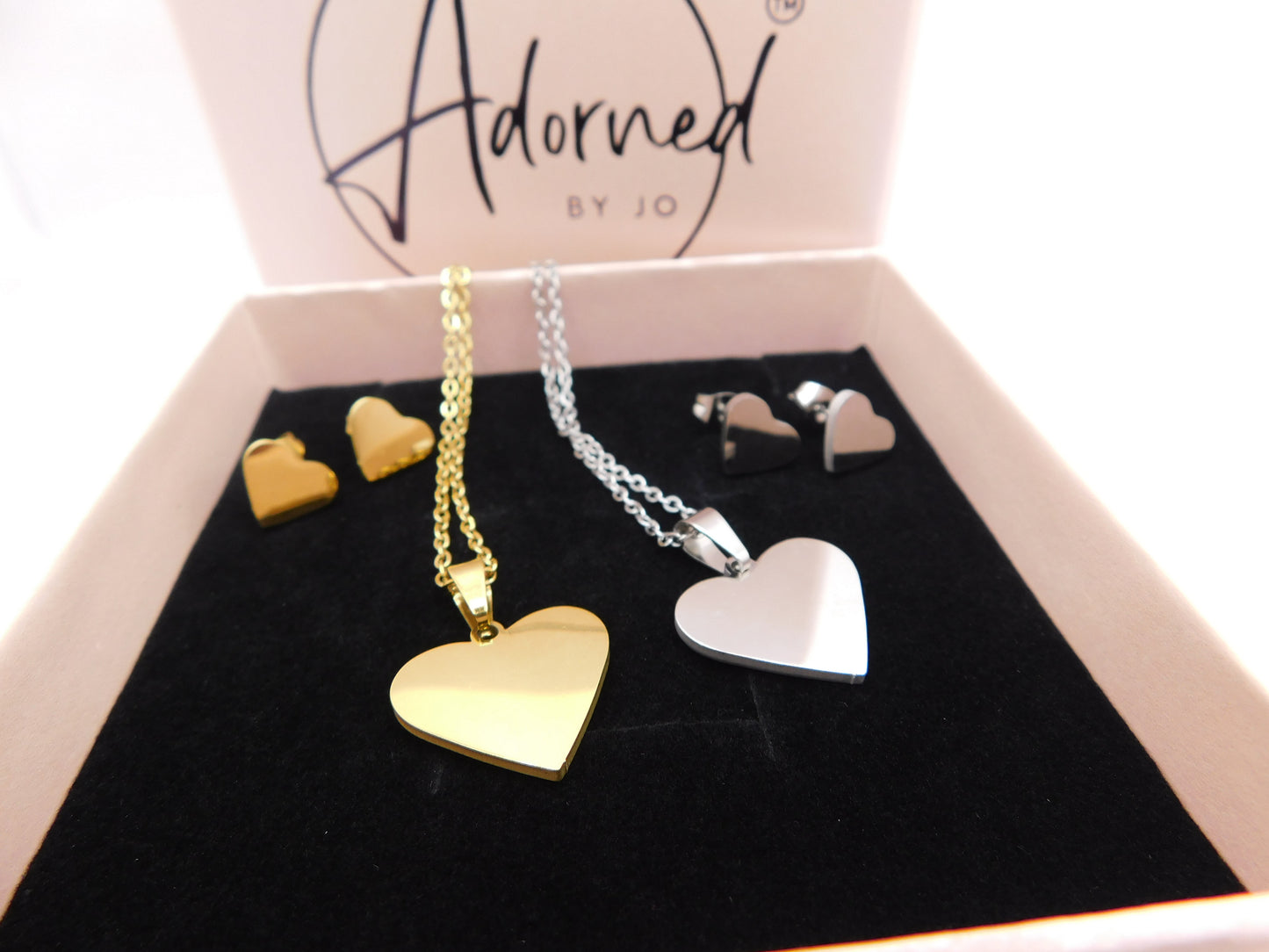 Plain heart matching necklace and earring set