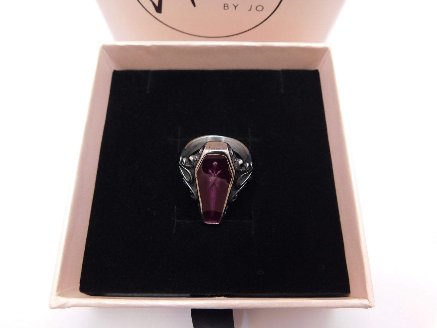 Resting in peace coffin ring- purple