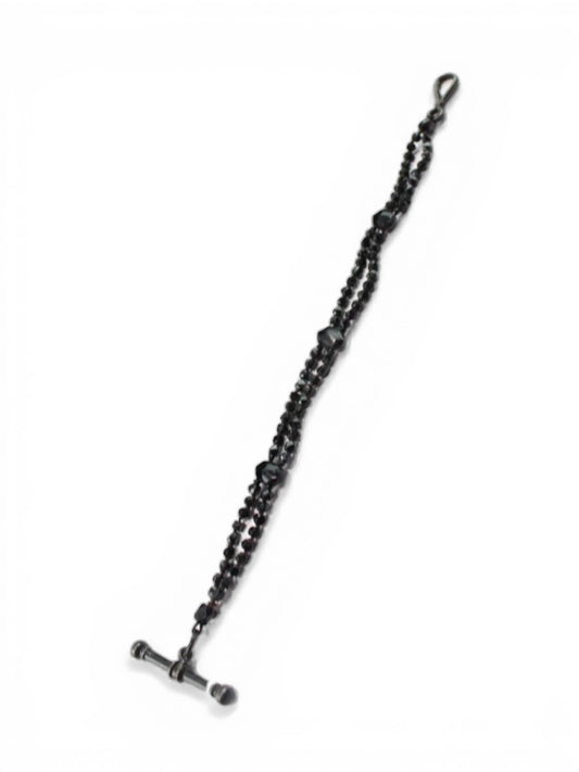Victorian Mourning Albertina Chain | French Jet & Cut Steel | Antique Watch Chain Bracelet