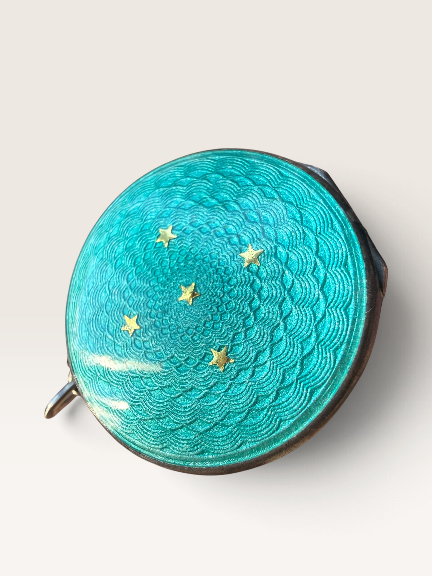 Antique Sterling Silver Guilloché Enamel Locket | Turquoise Blue Celestial Star Photo Pendant | Art Deco 1920s Jewellery